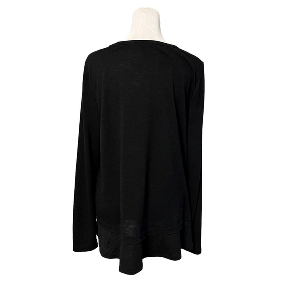 J. Crew Mercantile Black Woven Bottom Peep Hem Vneck Long Sleeve Tshirt Size XL - Picture 3 of 5
